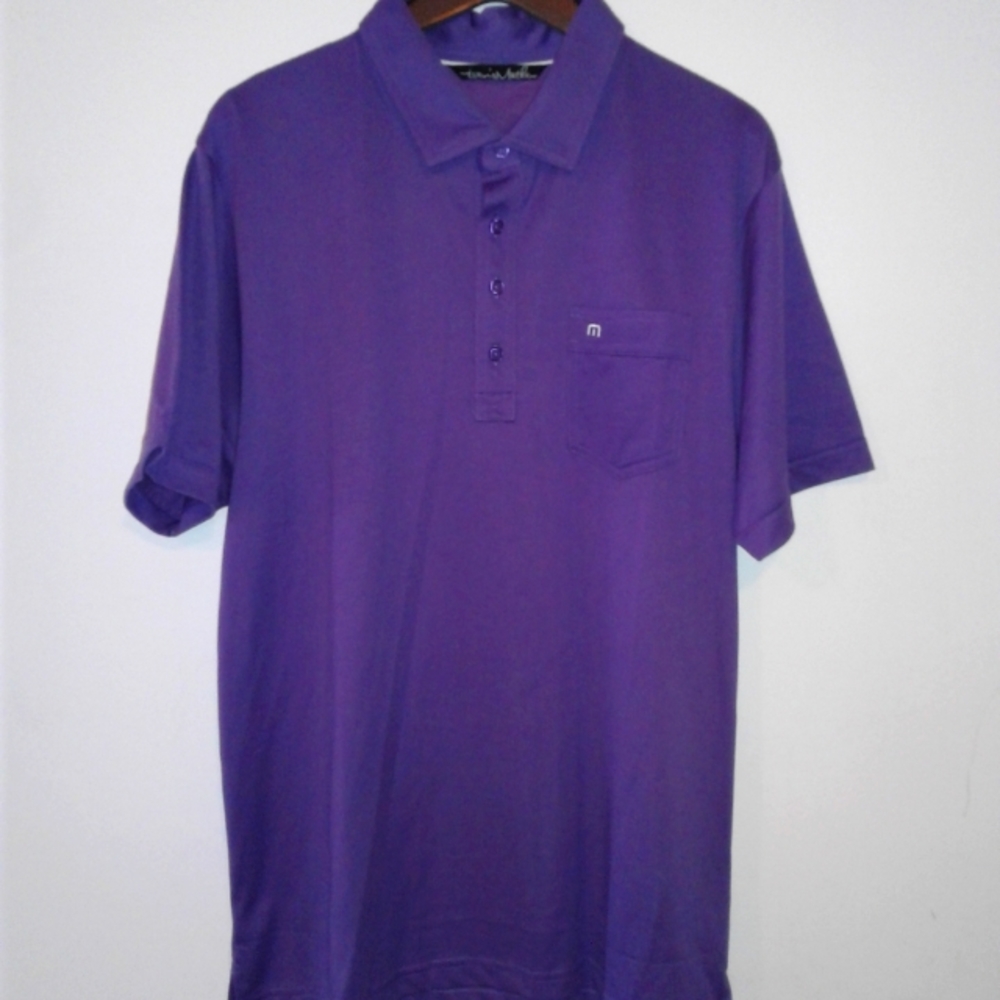 Travis Mathew Golf Polo Shirt L Men Lavender Purple Cotton Poly Peru Pocket
